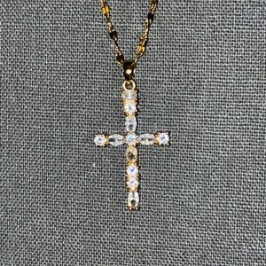 Elegant Golden Tone Stainless Steel and Silver Cross Pendant Necklace